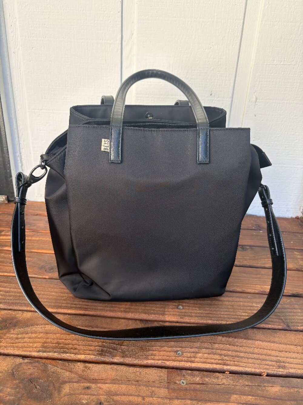 BÉIS The Work Tote Black Nylon Vegan Leather Laptop Travel Tote